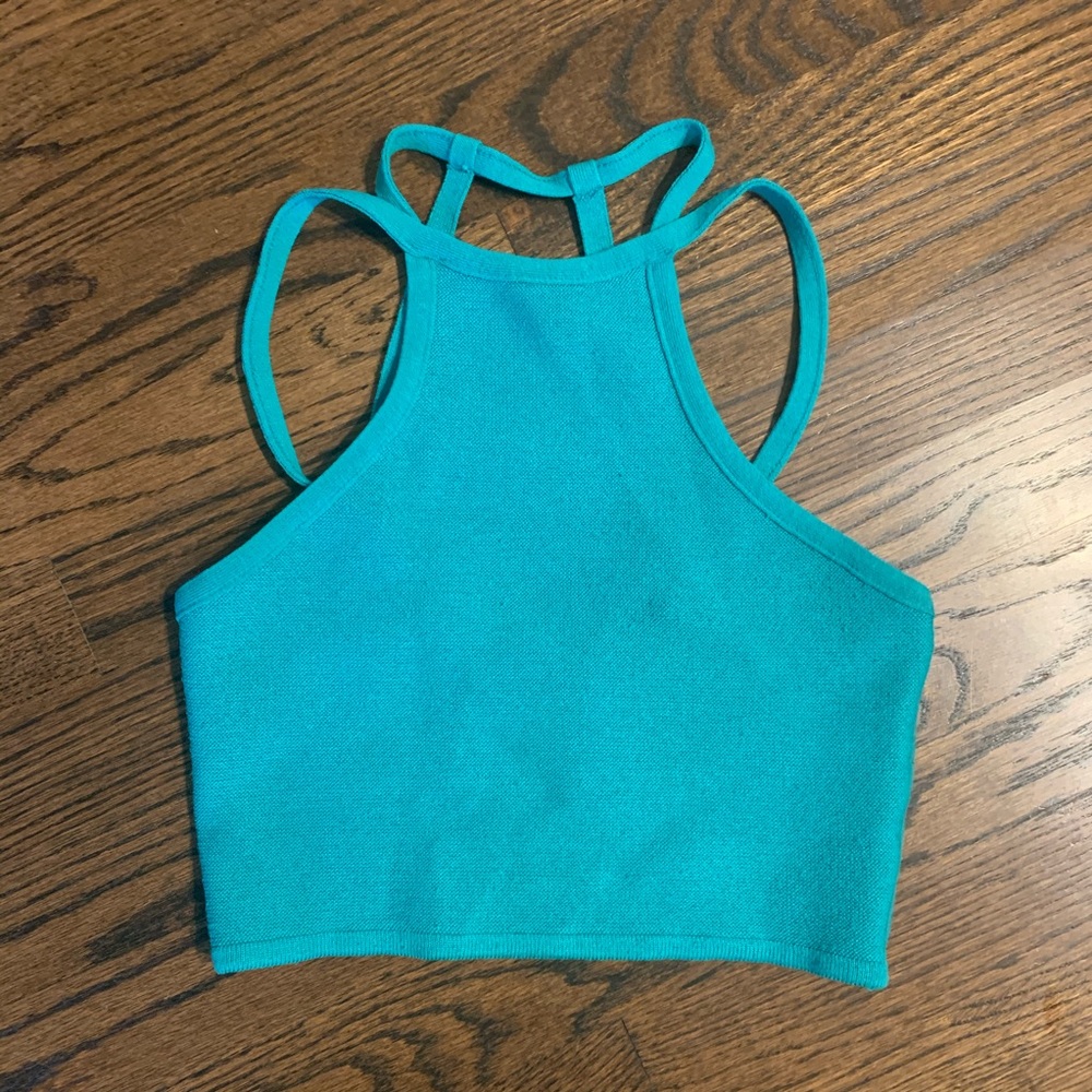 Truehitt Teal Knit Criss-Cross Back Tank